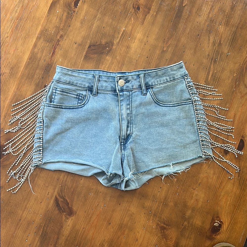 Forever 21 Light Blue Jean Shorts with Beaded Fringe
